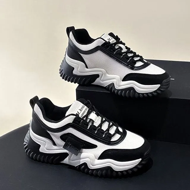 Applique Contrast Trim Lace-Up Platform Sneakers