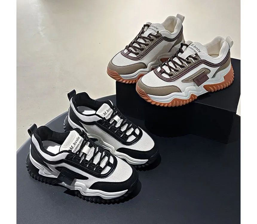 Applique Contrast Trim Lace-Up Platform Sneakers