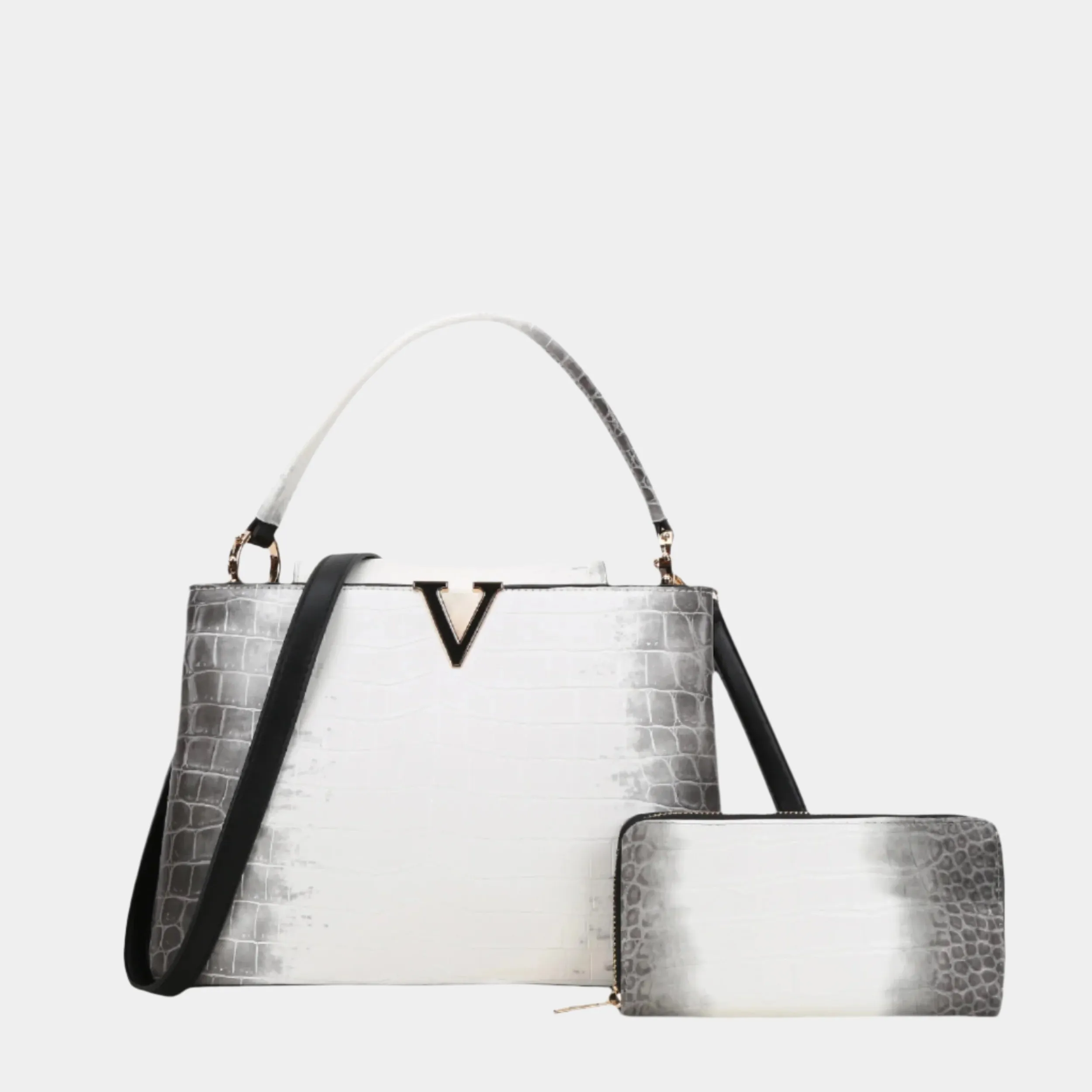 BagParty Elegant Colorblock Crocodile Print Vegan Leather Women Handbag Set