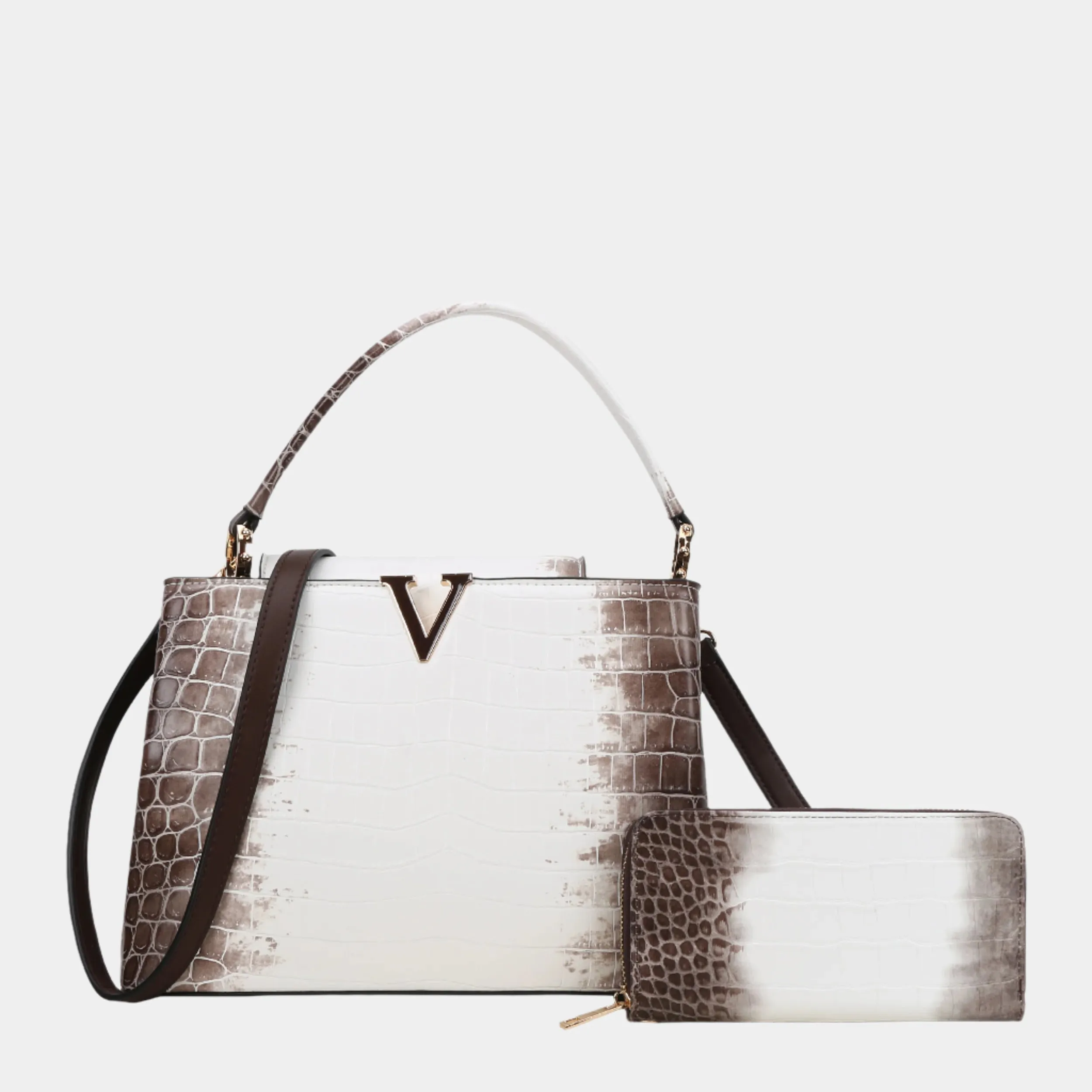 BagParty Elegant Colorblock Crocodile Print Vegan Leather Women Handbag Set