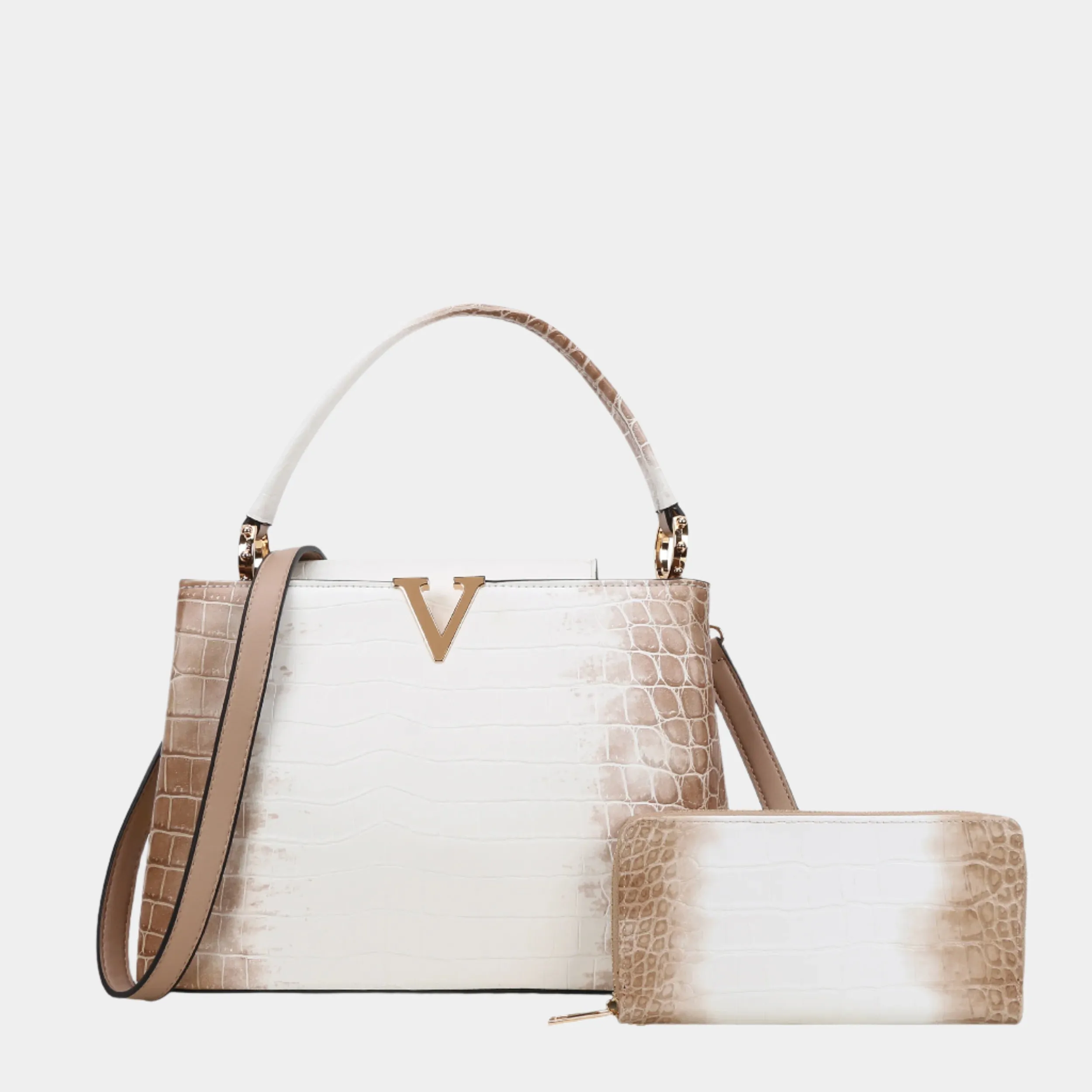 BagParty Elegant Colorblock Crocodile Print Vegan Leather Women Handbag Set