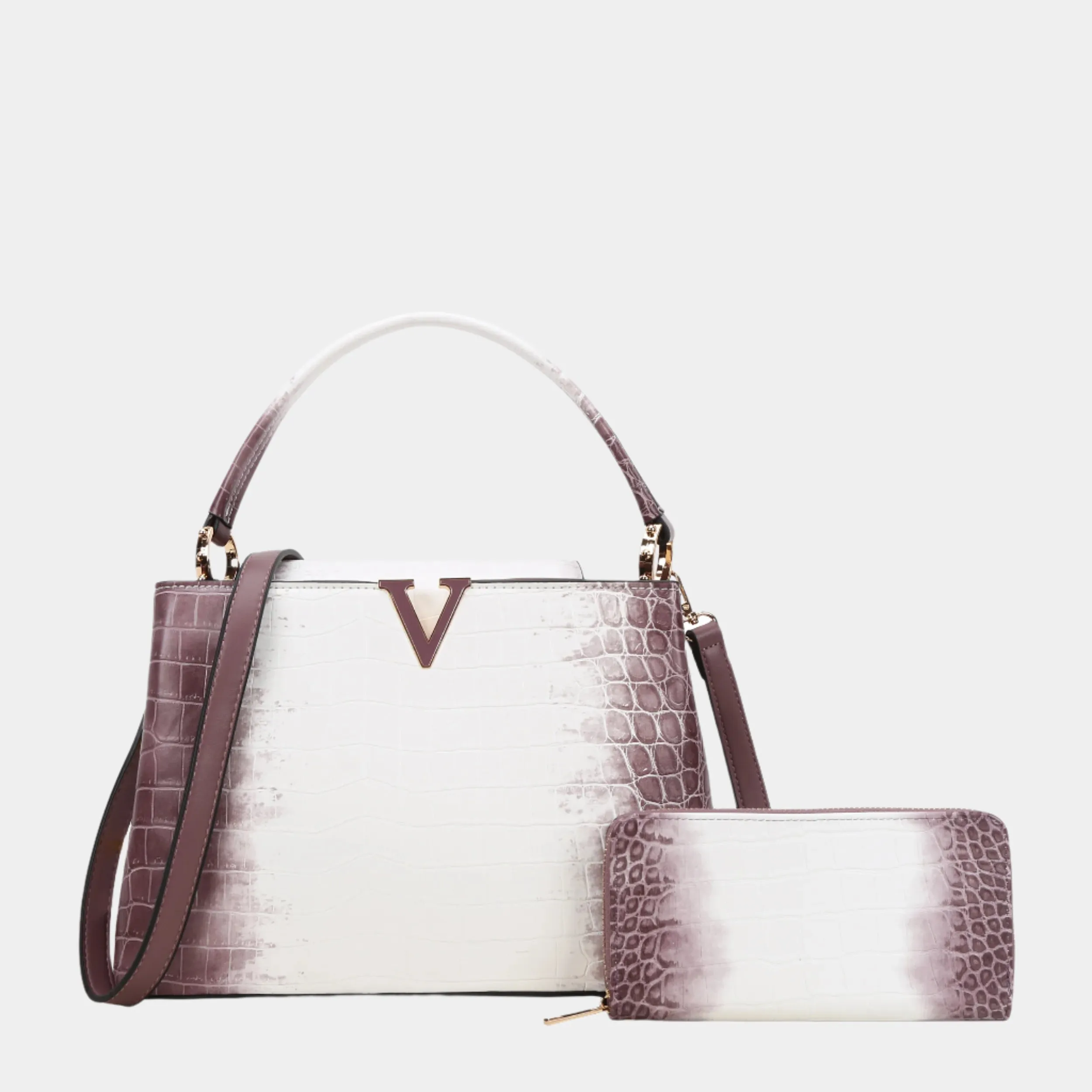 BagParty Elegant Colorblock Crocodile Print Vegan Leather Women Handbag Set