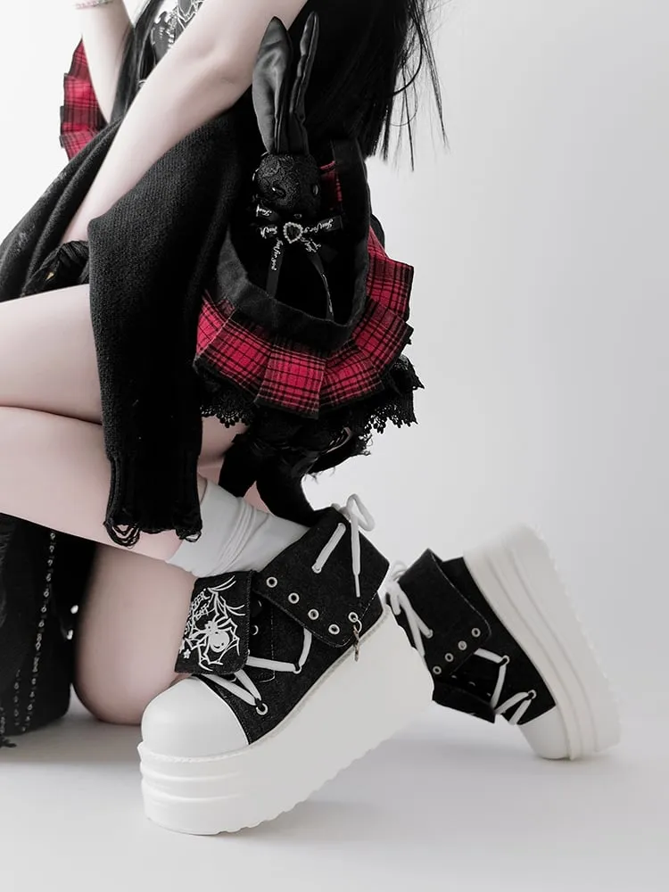 Black & White Punk Spider Platform Sneakers