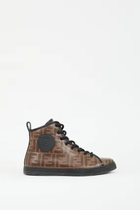 Brown Coated Canvas FF Zucca High Top Sneaker