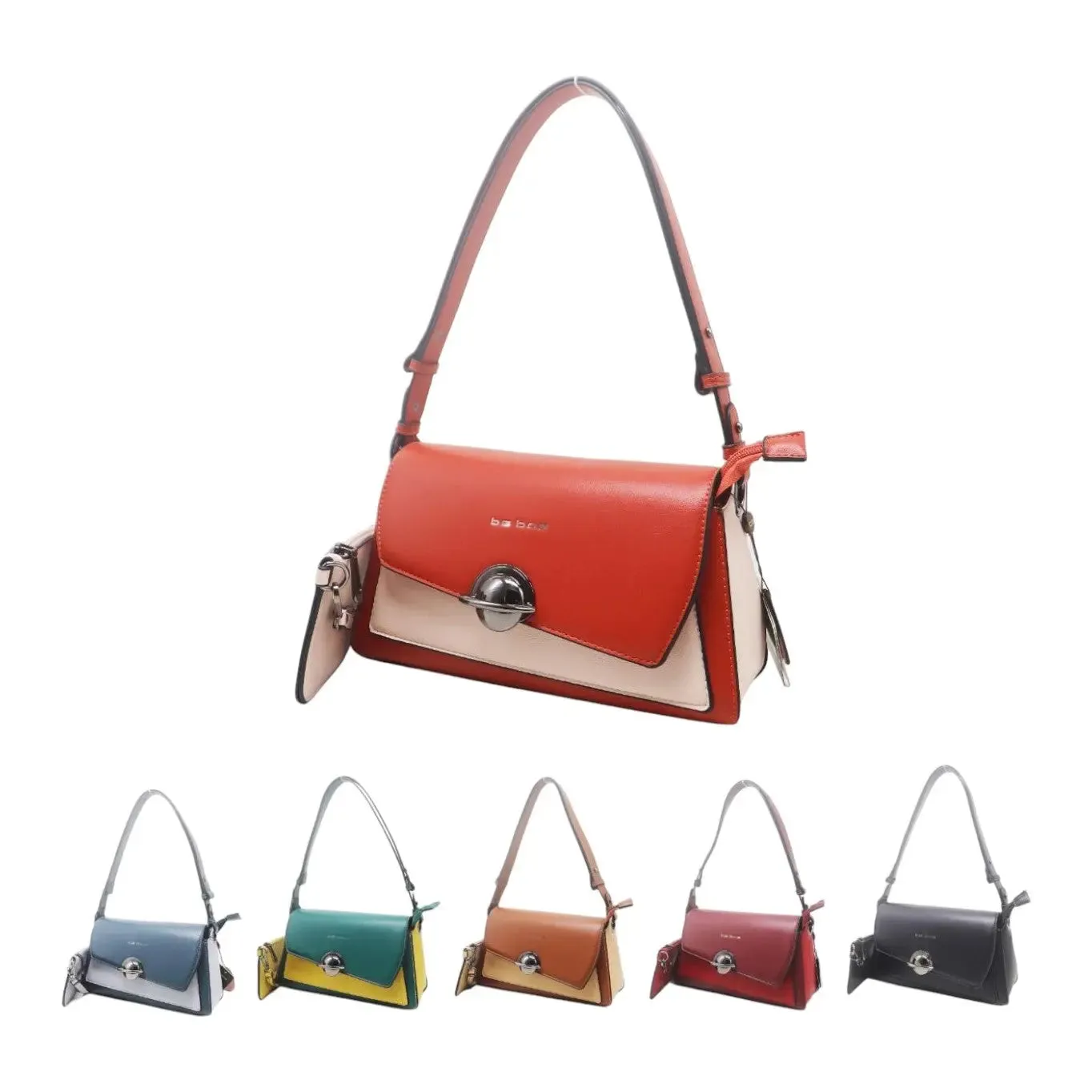 Bs Colorblock Shoulder Bag with Round Lock & Wallet