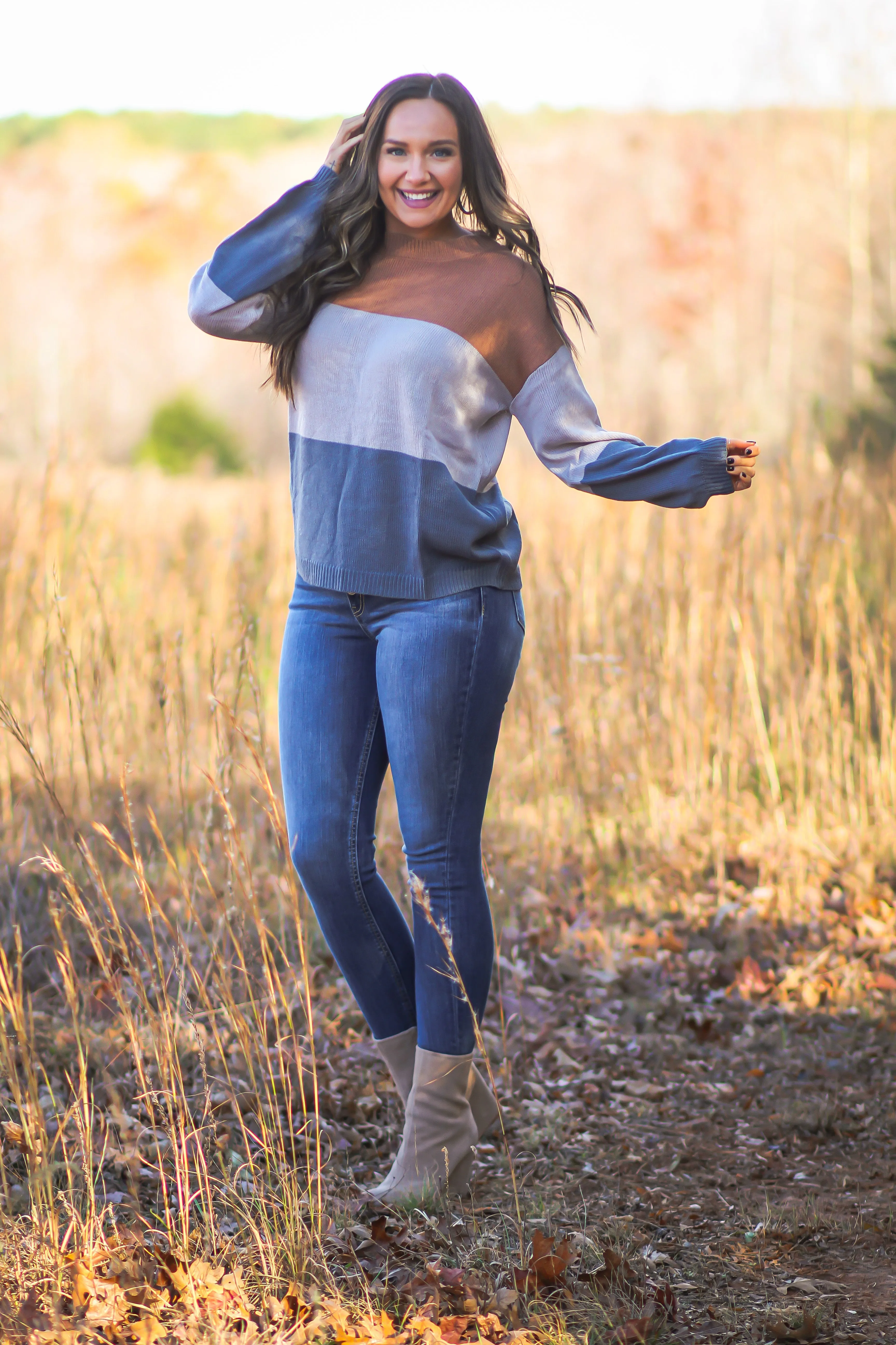 Camel & Navy Colorblock Sweater in Regular & Curvy