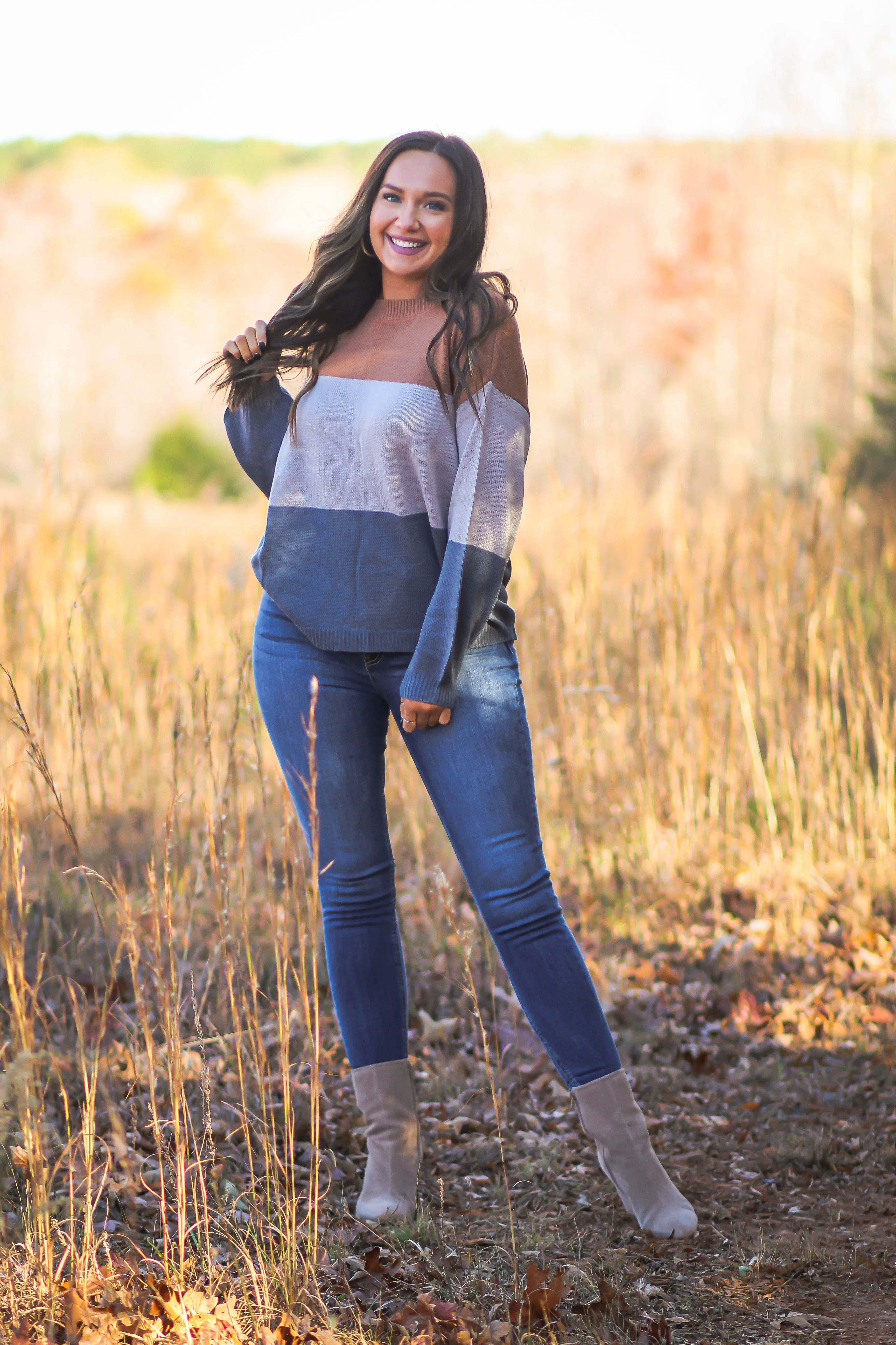 Camel & Navy Colorblock Sweater in Regular & Curvy
