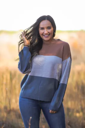 Camel & Navy Colorblock Sweater in Regular & Curvy