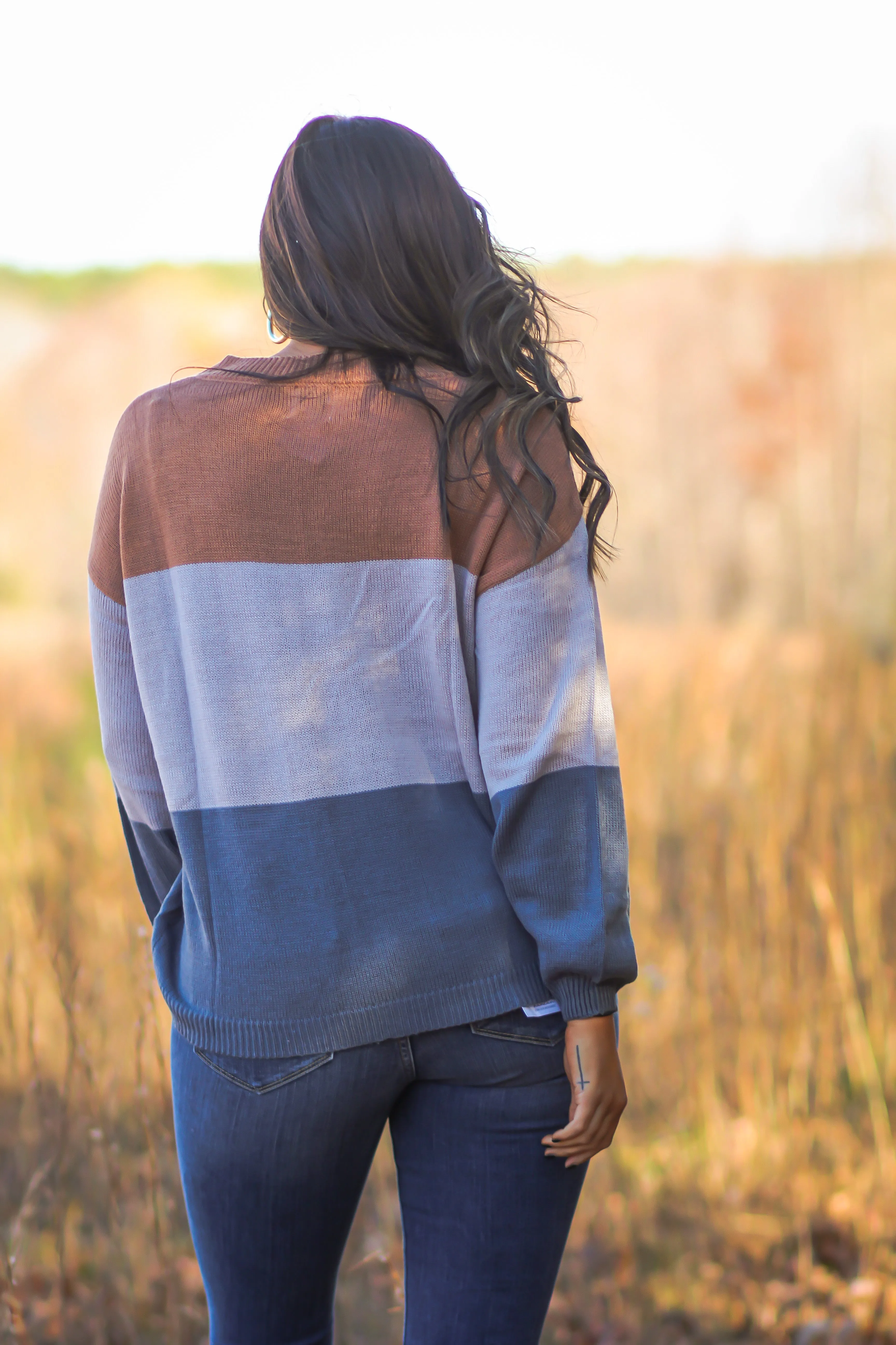 Camel & Navy Colorblock Sweater in Regular & Curvy