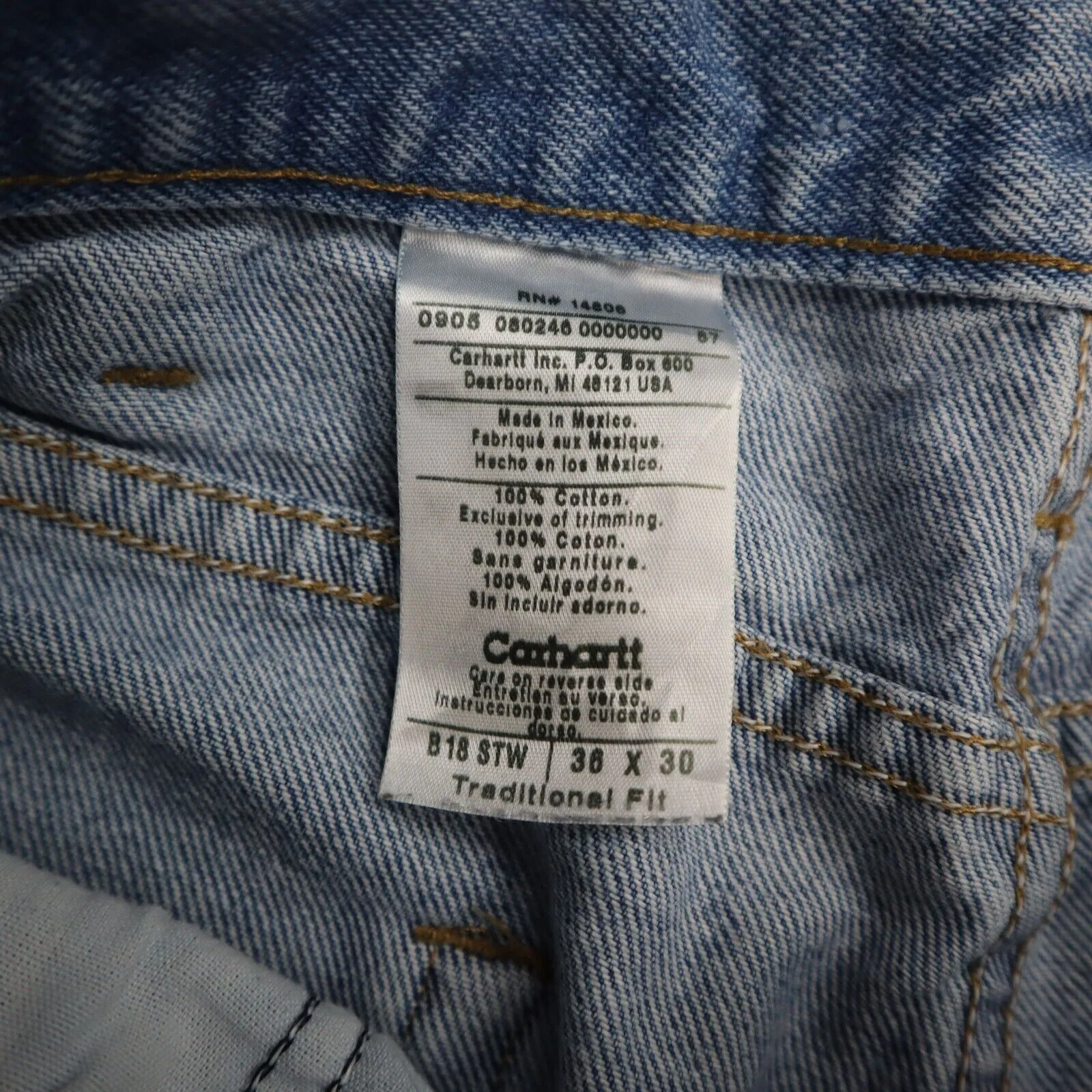 Carhartt Mens Jeans Straight Leg Traditional Fit 100% Cotton Blue Size 36/30