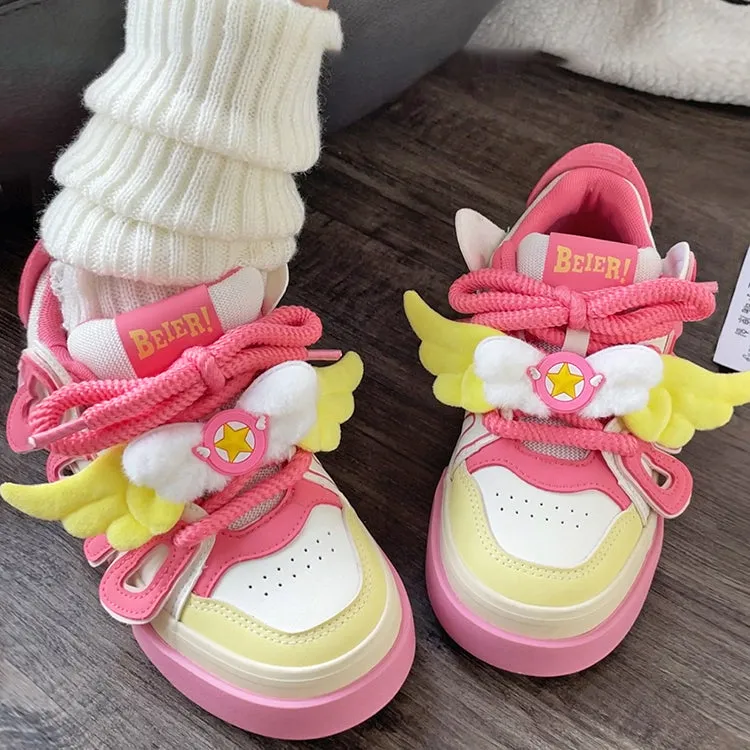 Cartoon Wings Letters Platform Colorblock Sneakers