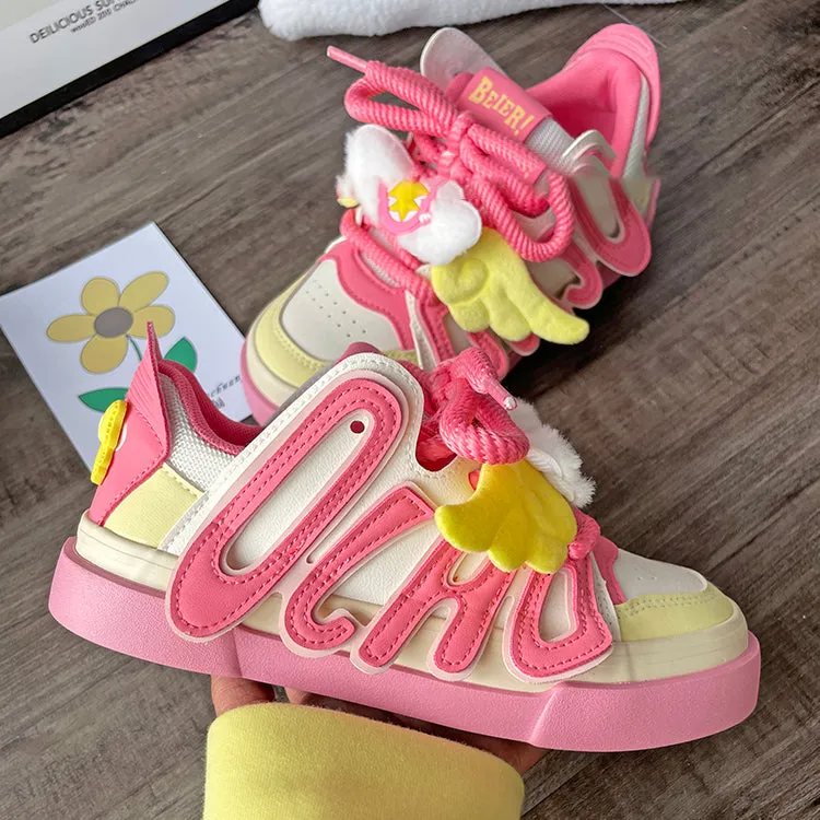 Cartoon Wings Letters Platform Colorblock Sneakers