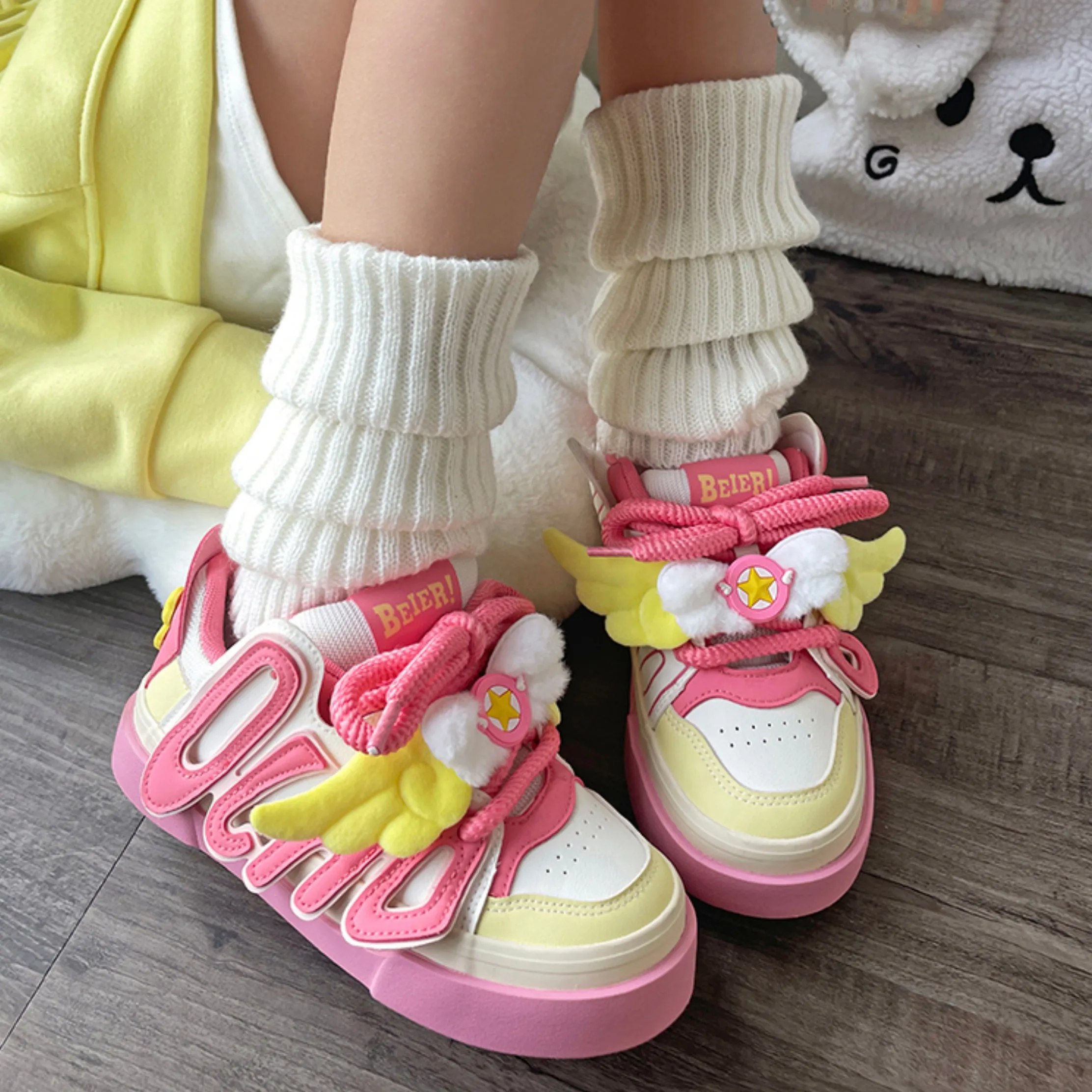 Cartoon Wings Letters Platform Colorblock Sneakers
