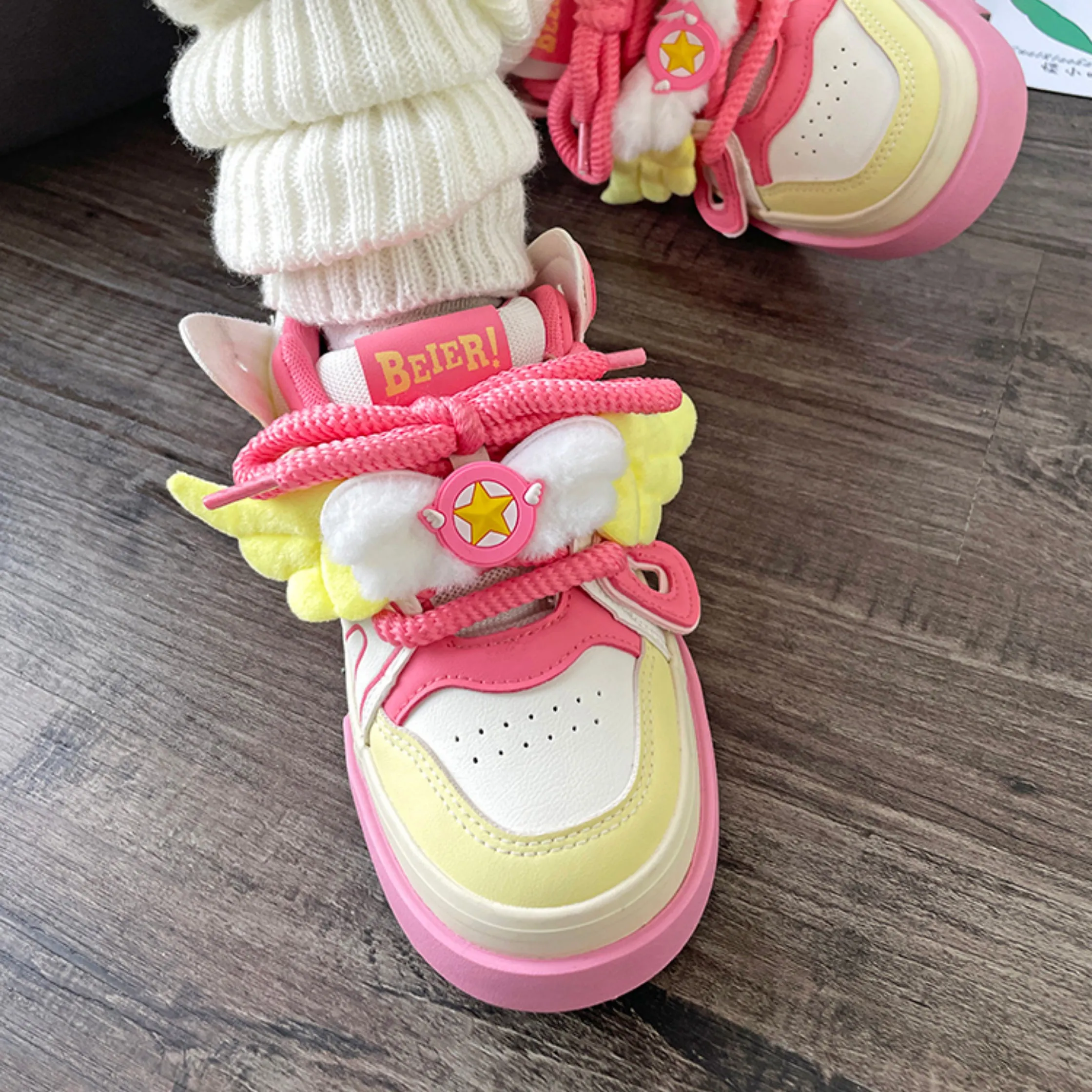 Cartoon Wings Letters Platform Colorblock Sneakers