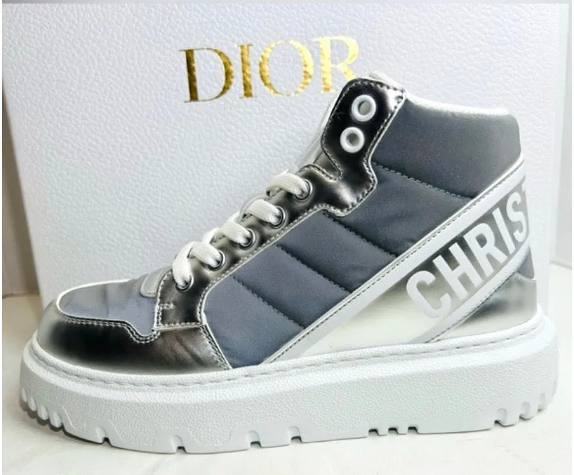 CHRISTIAN DIOR METALLIC HIGH-TOP D-PLAYER SNEAKERS