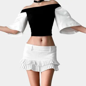 Coast Black White Colorblock Bell Sleeve Bustier Corset Cropped Top Size XS