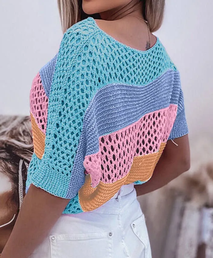 Colorblock Crochet Knit Top