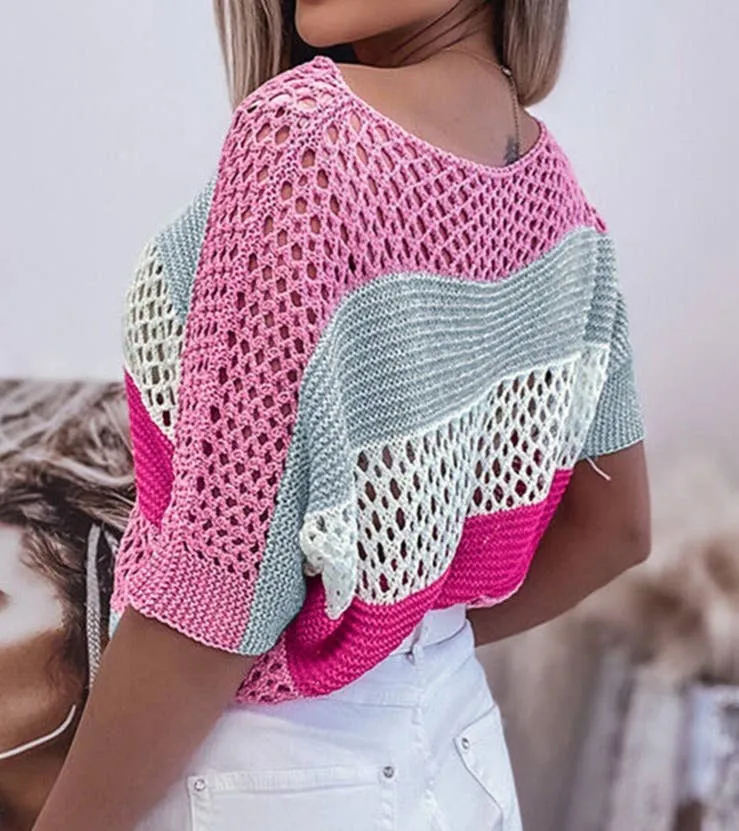 Colorblock Crochet Knit Top