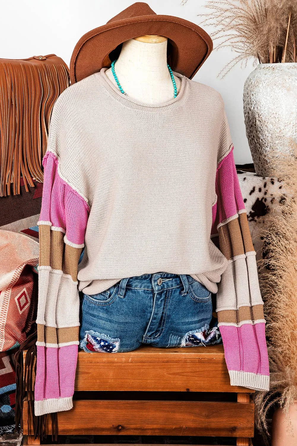 Colorblock Exposed Seam Sweater