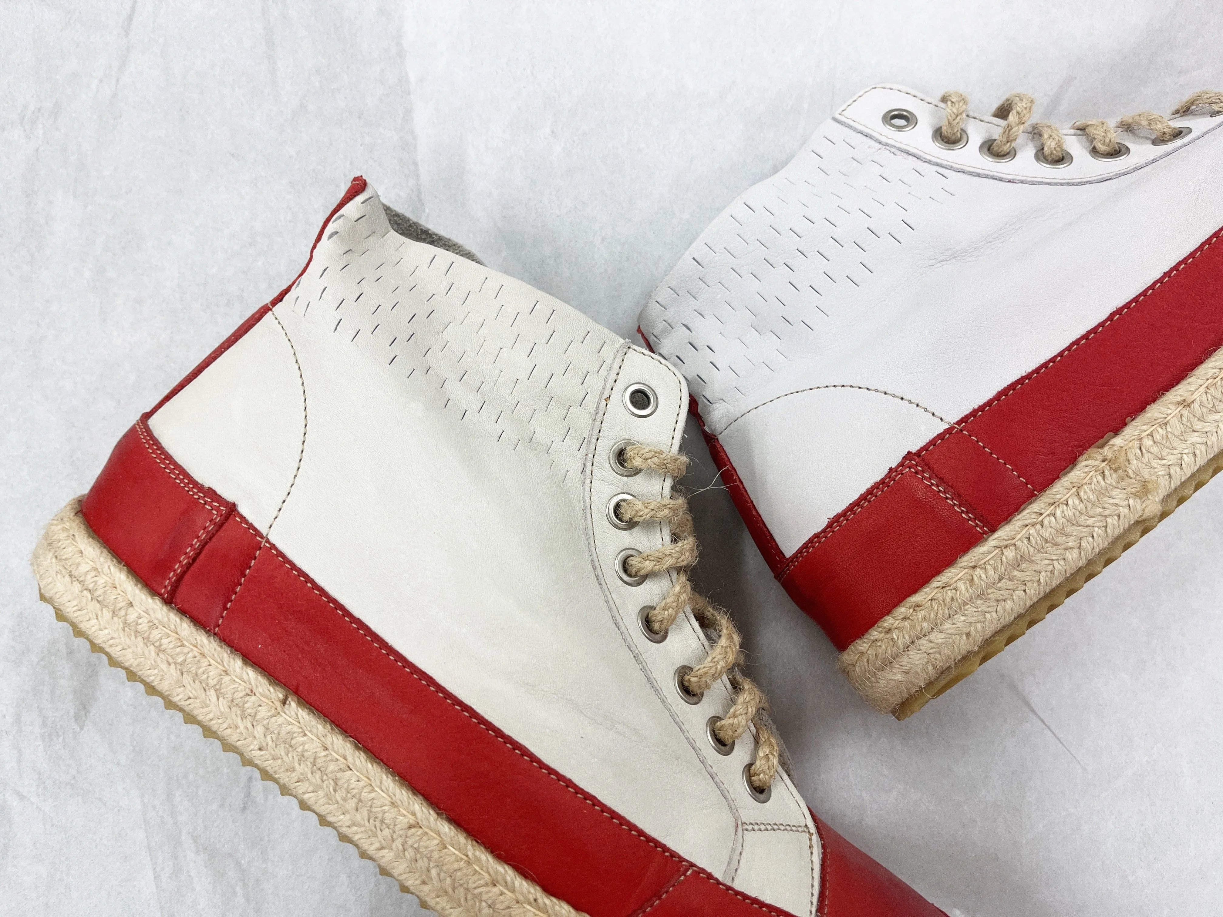 Daniela Fargion Red White Leather Espadrille High Top Sneakers - 10