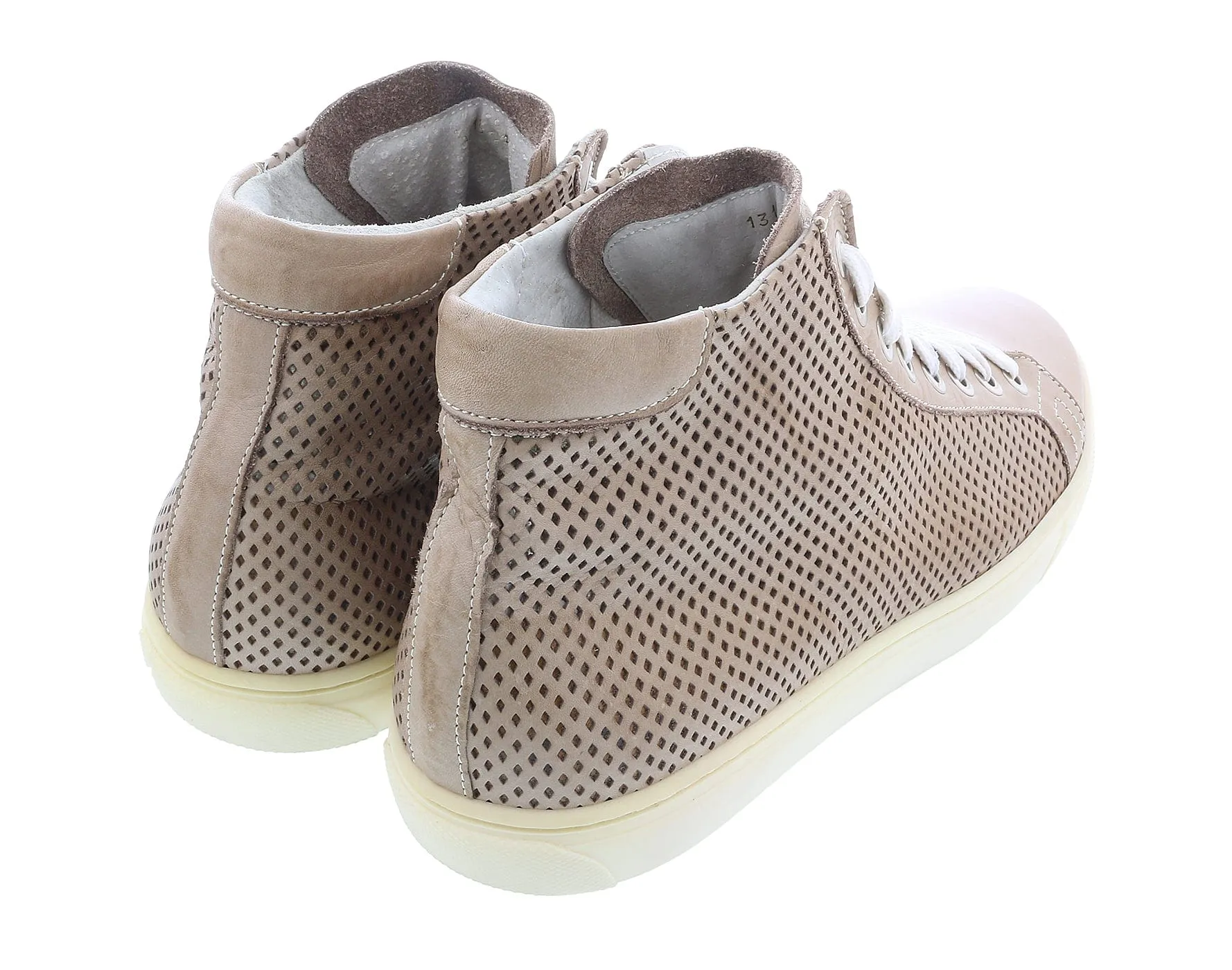 DANIELA FARGION Sand Leather High Top Perforated Leather Sneakers-