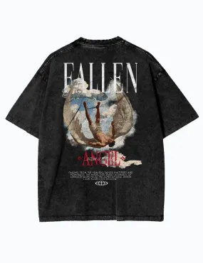 Gewaschen Oversized T-Shirt – Streetwear Mode aus Baumwolle – Unisex T-Shirt - Schwarz  - FALLEN ANGEL