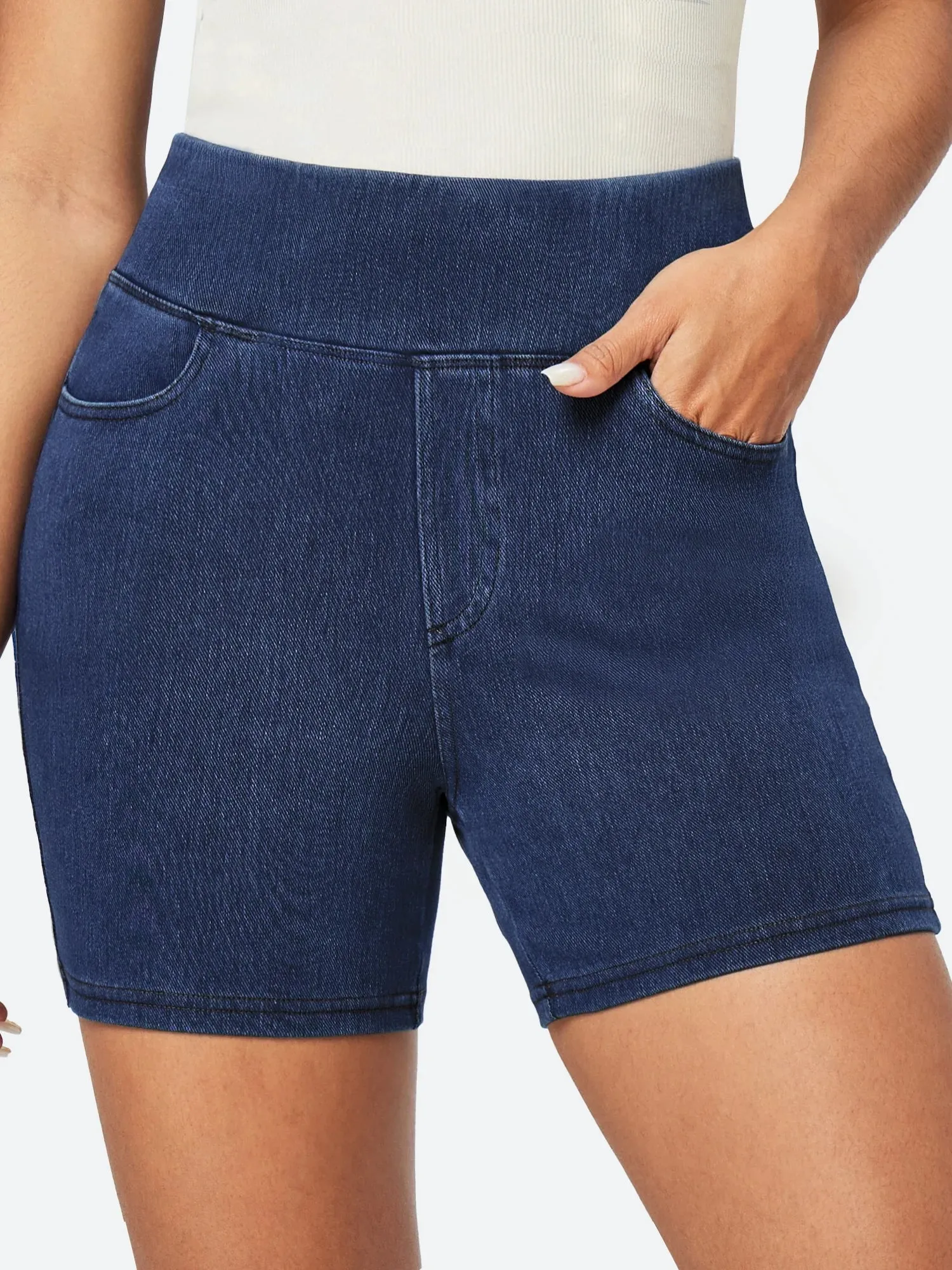 IUGA FlexDenim™ Stretchy High Waisted Pull On Jean Shorts With Pockets