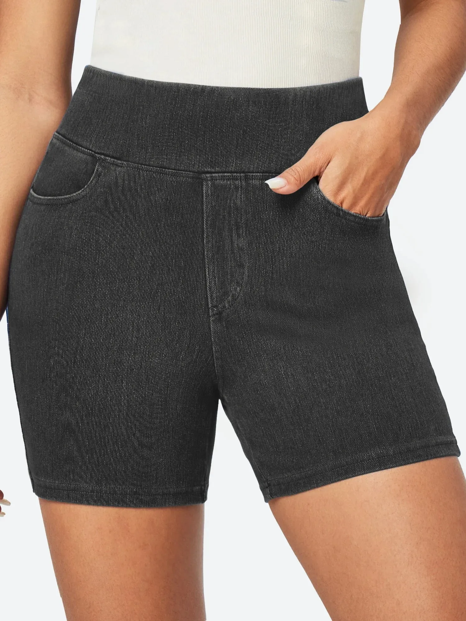 IUGA FlexDenim™ Stretchy High Waisted Pull On Jean Shorts With Pockets