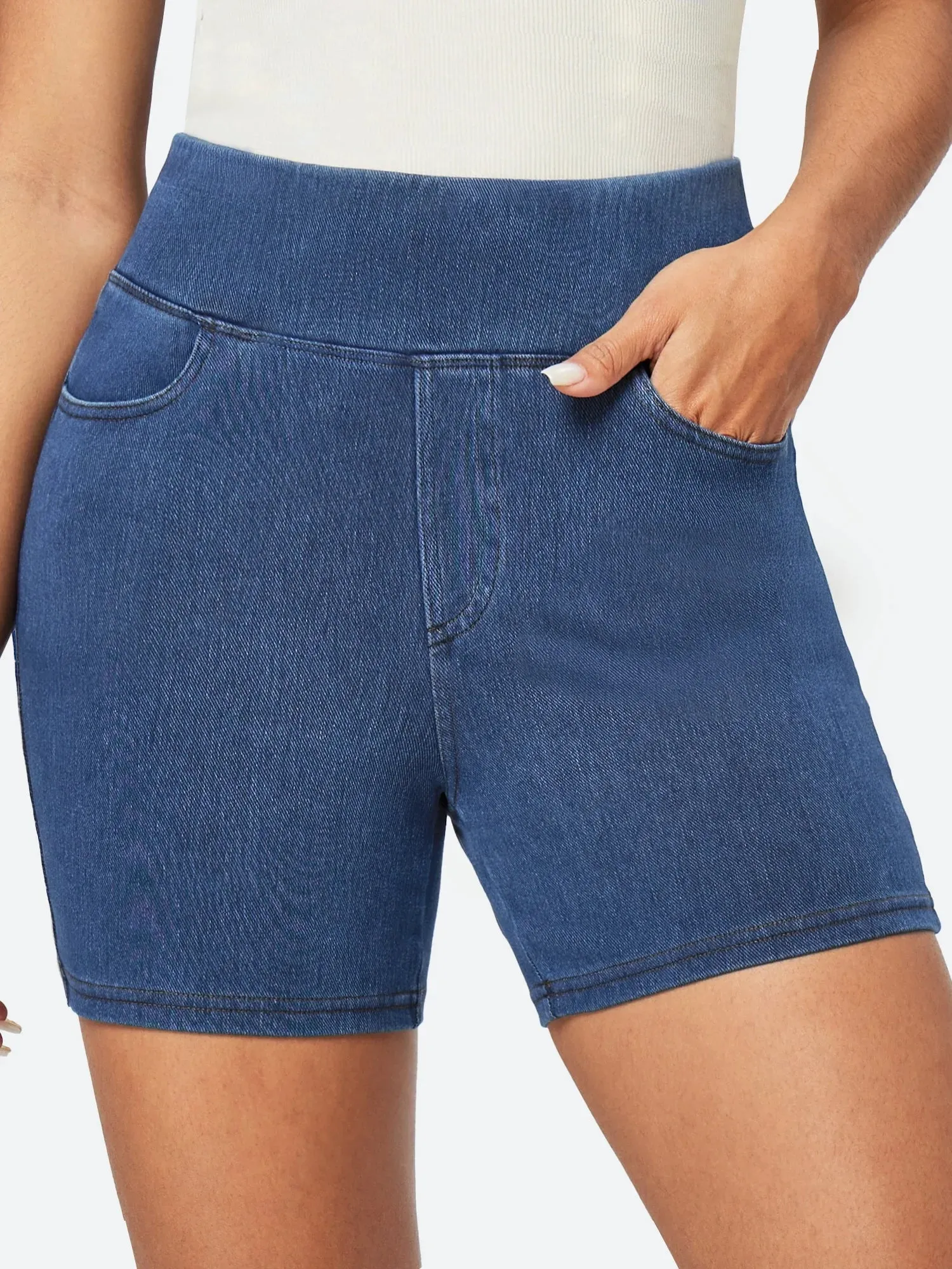 IUGA FlexDenim™ Stretchy High Waisted Pull On Jean Shorts With Pockets