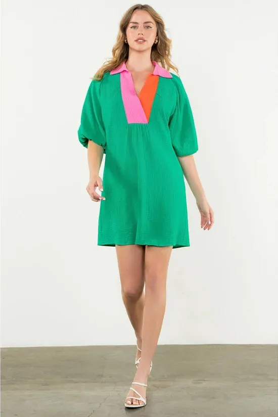 Kendra Colorblock Puff Sleeve Dress