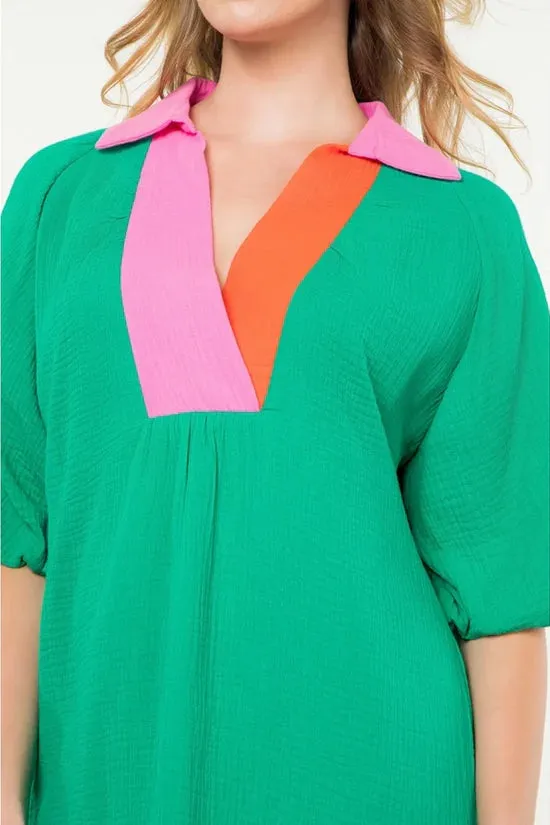 Kendra Colorblock Puff Sleeve Dress