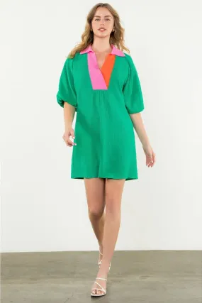 Kendra Colorblock Puff Sleeve Dress