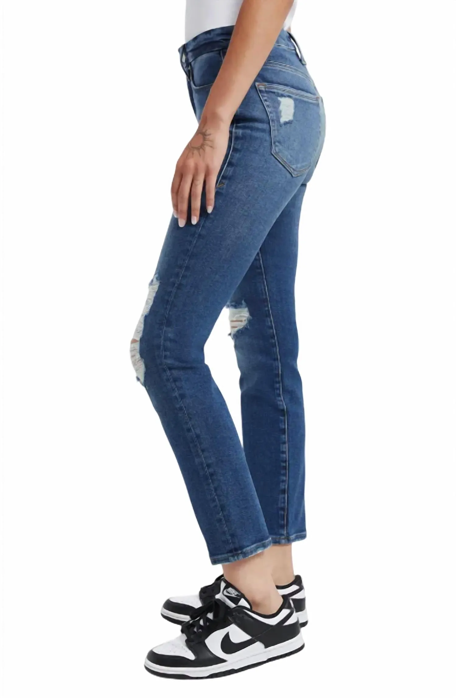 Legs Ripped High Waist Cigarette Jeans