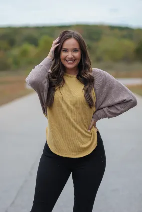 Mocha & Mustard Colorblock Ribbed Knit Top