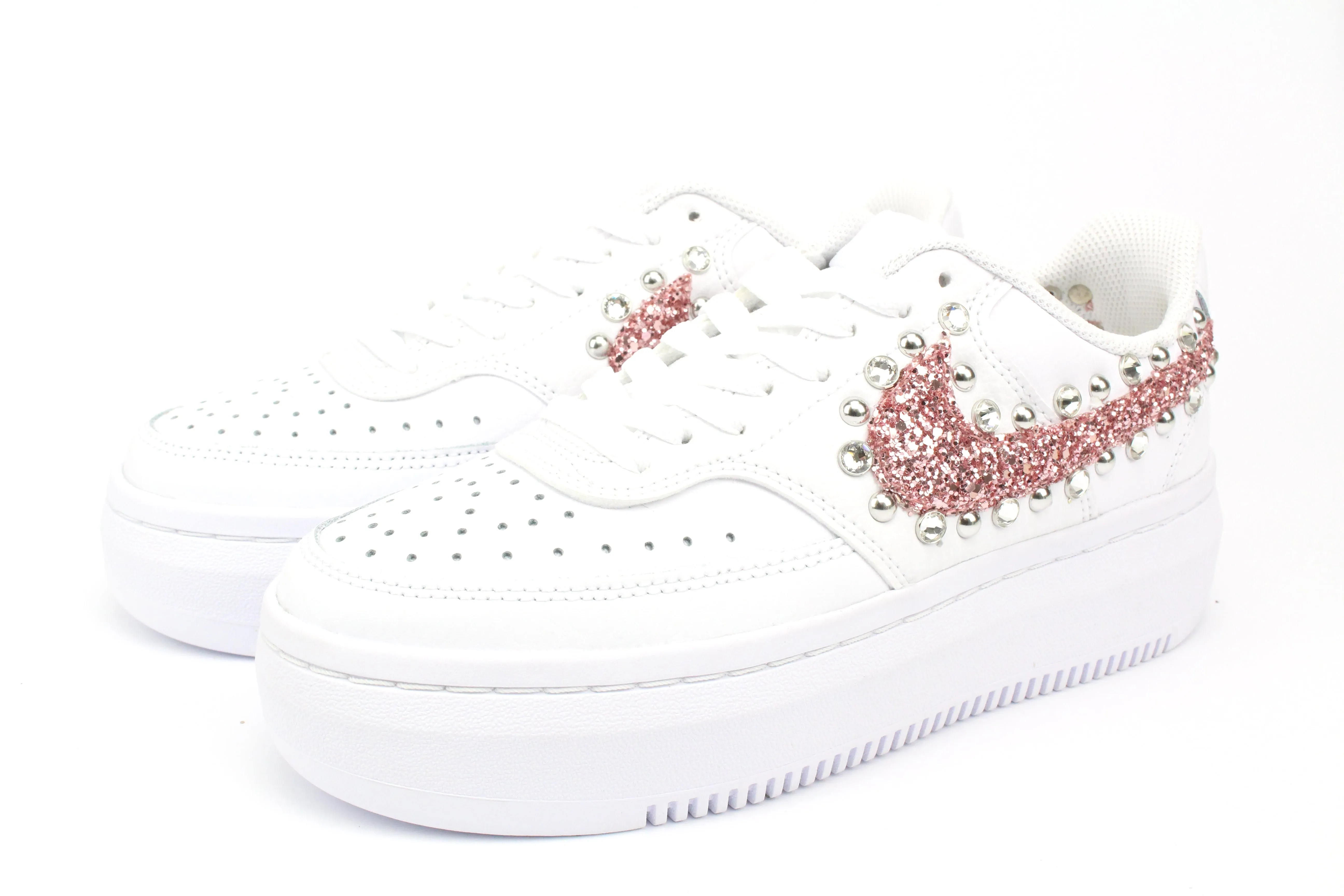 Nike Court Vision Low Platform Pink Glitter Borchie & Strass