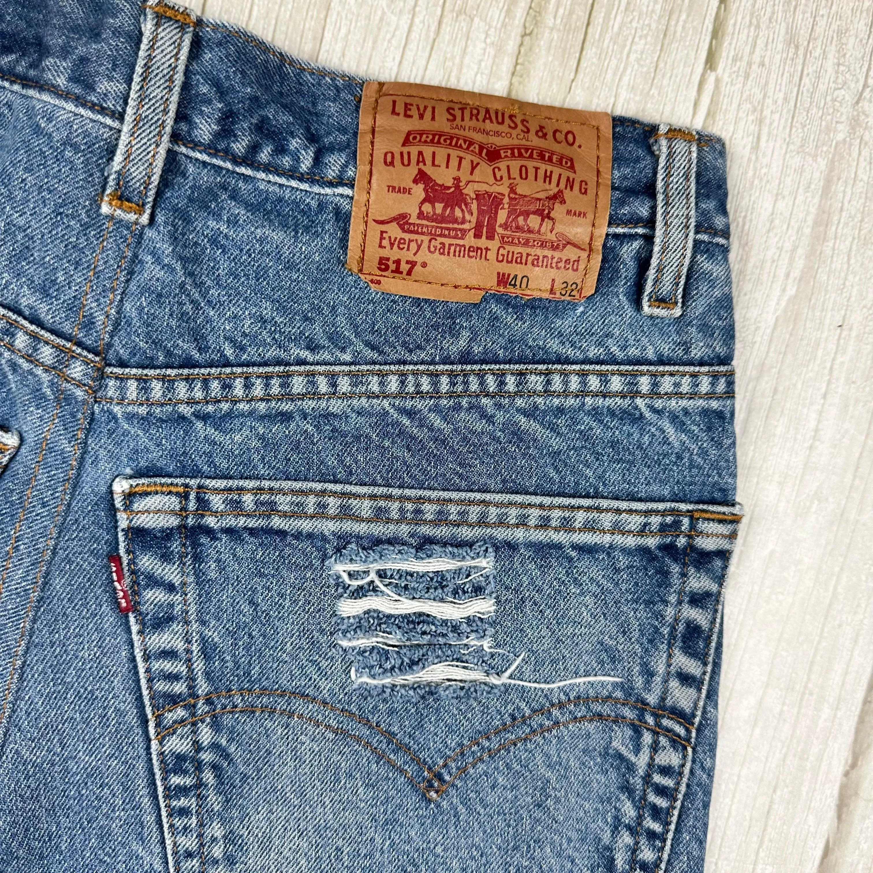 Reworked Levis Ladies High Rise Destroyed Denim Shorts - Size 26"