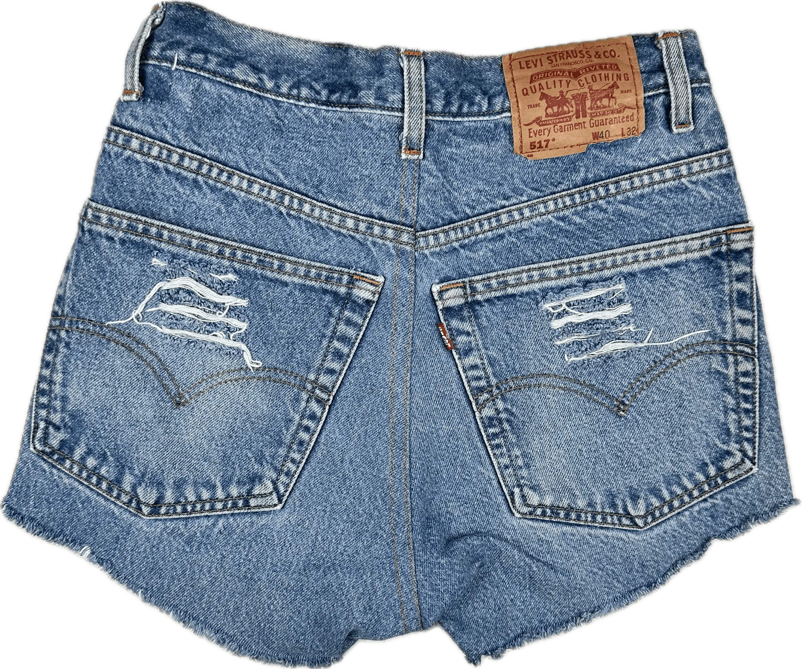 Reworked Levis Ladies High Rise Destroyed Denim Shorts - Size 26"