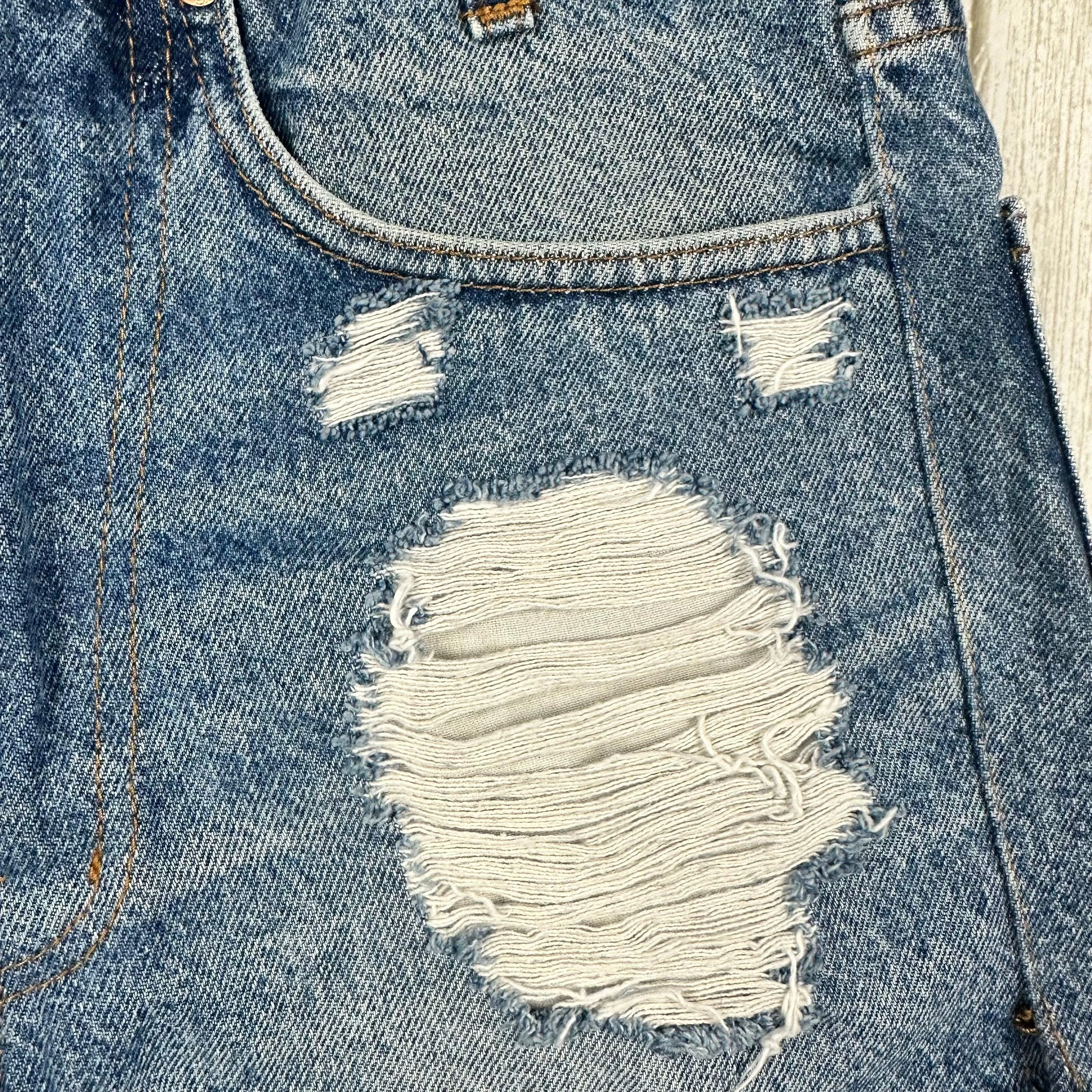 Reworked Levis Ladies High Rise Destroyed Denim Shorts - Size 26"