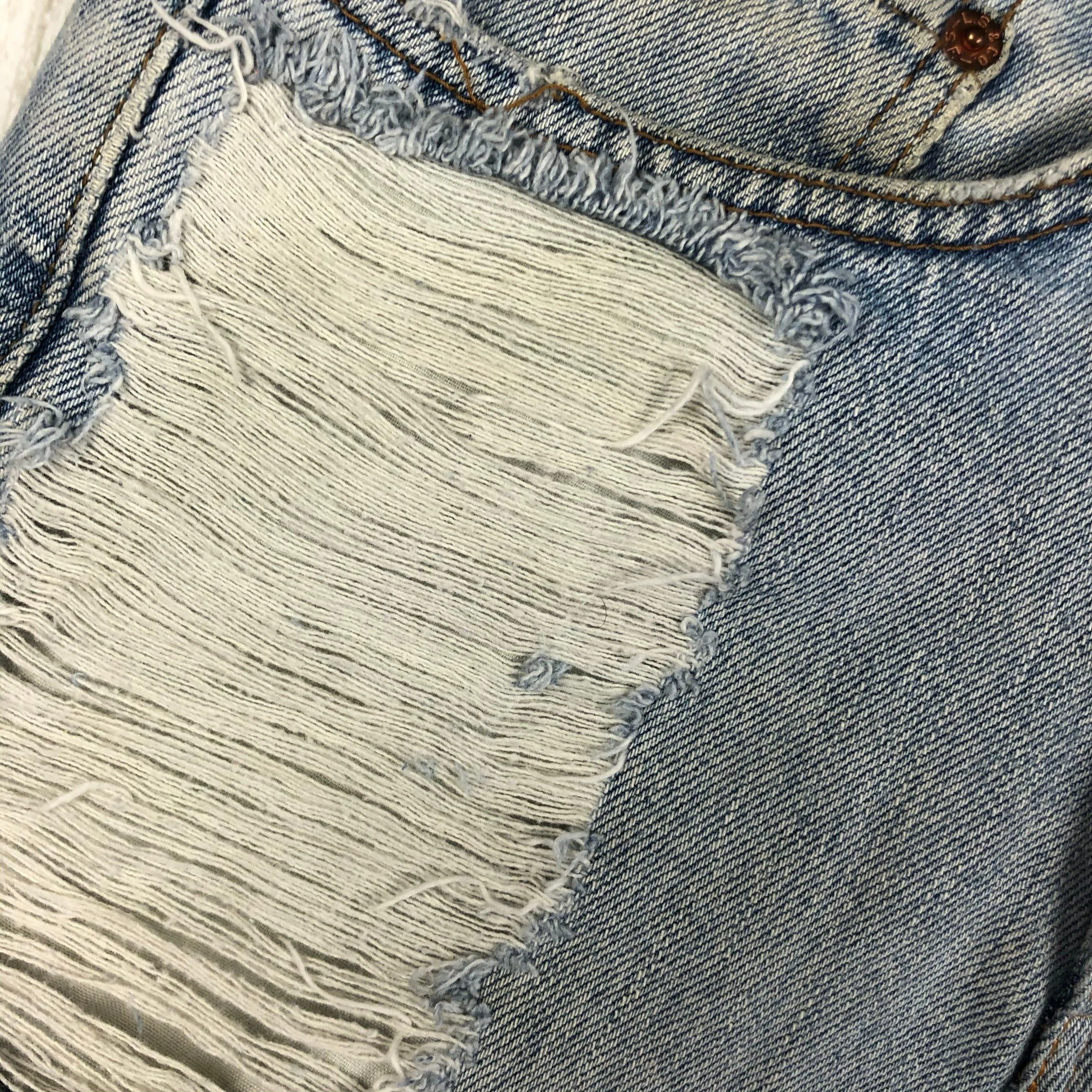 Reworked Levis Ladies High Rise Destroyed Denim Shorts - Size 8