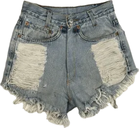 Reworked Levis Ladies High Rise Destroyed Denim Shorts - Size 8