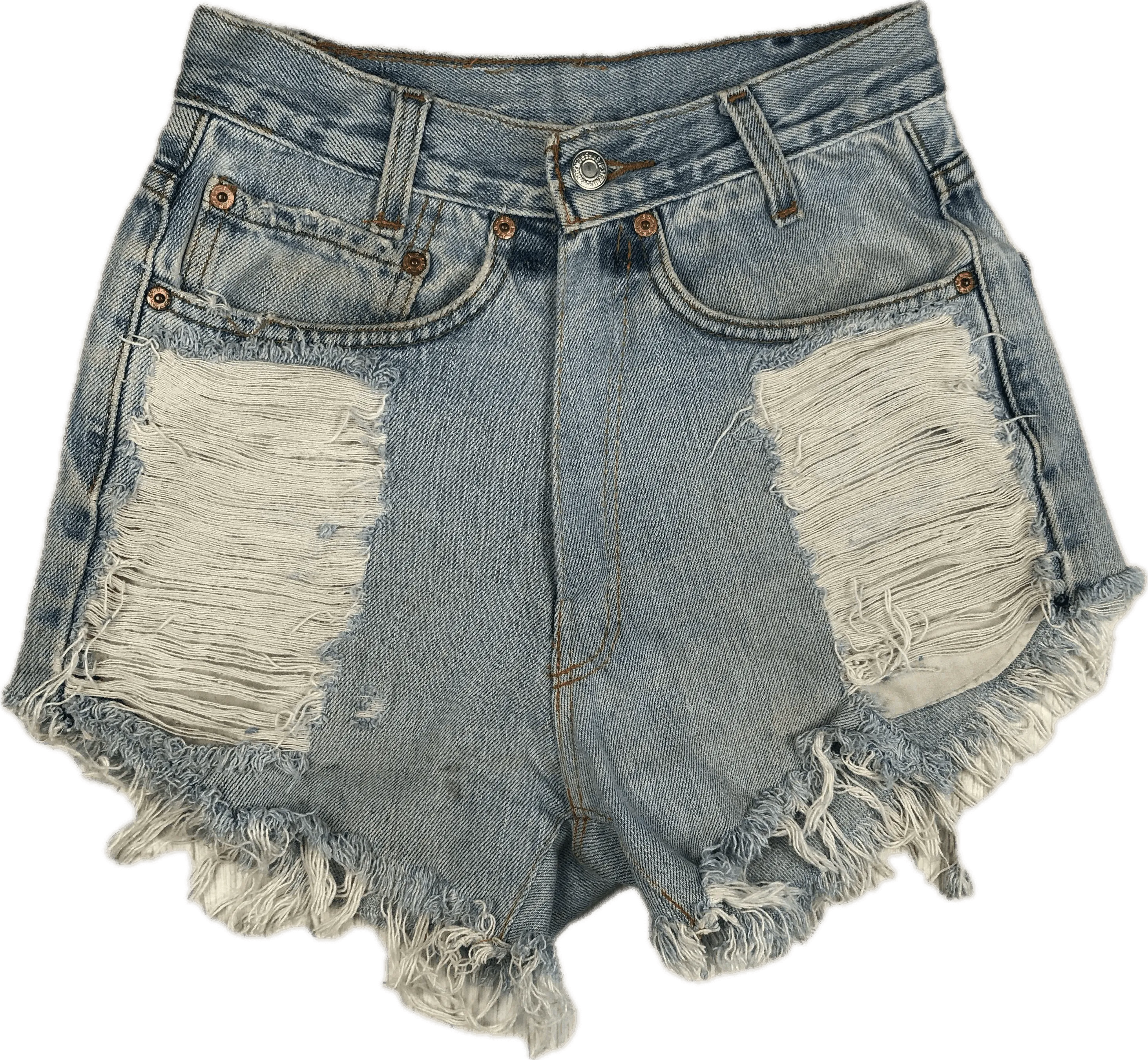Reworked Levis Ladies High Rise Destroyed Denim Shorts - Size 8