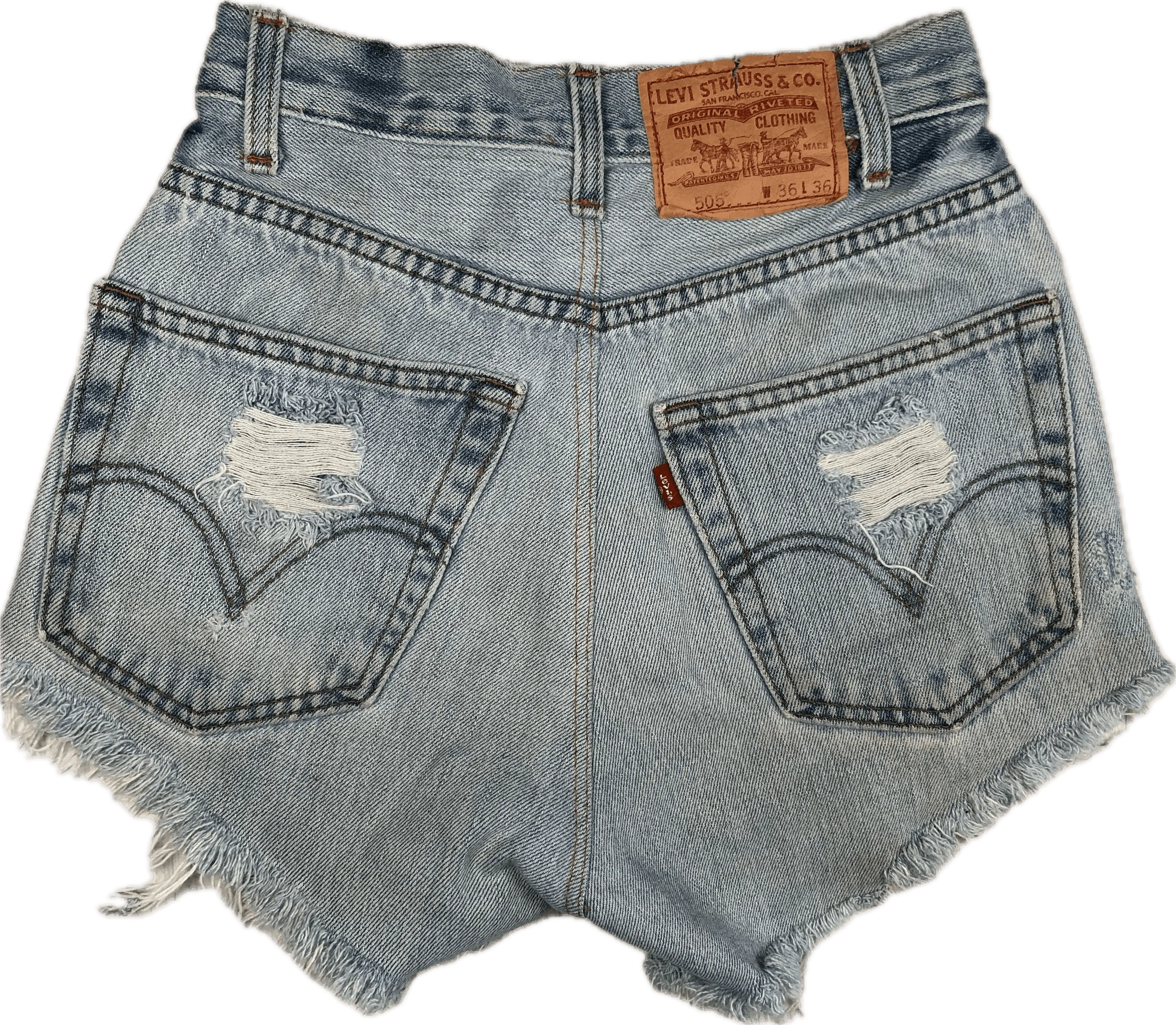 Reworked Levis Ladies High Rise Destroyed Denim Shorts - Size 8