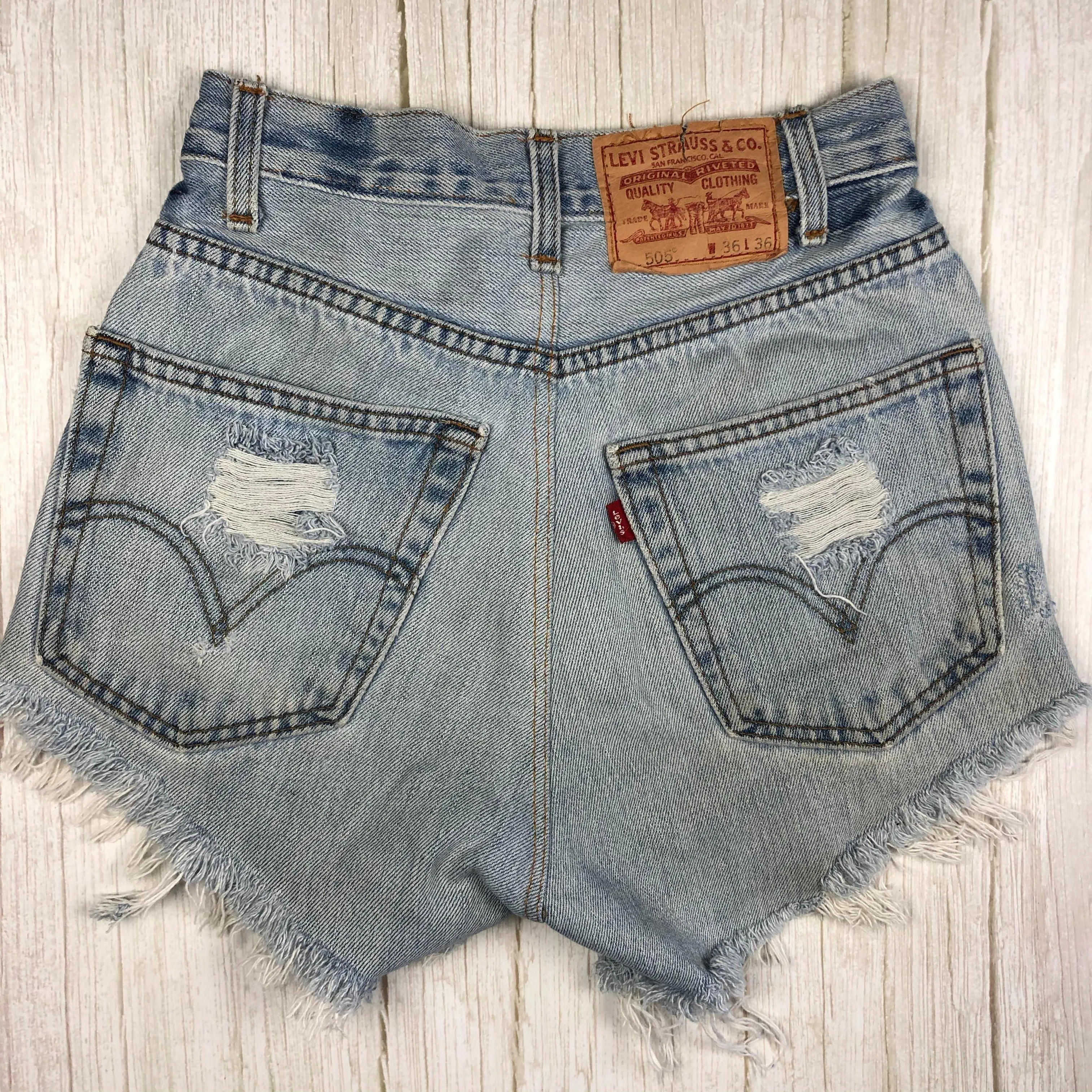 Reworked Levis Ladies High Rise Destroyed Denim Shorts - Size 8