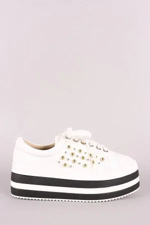 Studded Lace-Up Striped Flatform Sneaker