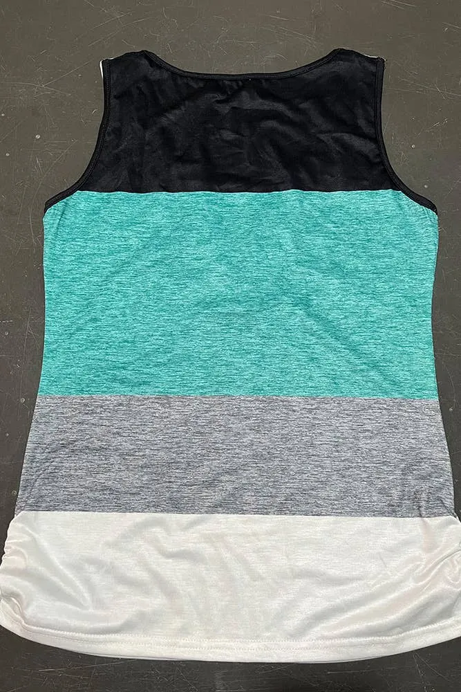V Neck Button Colorblock Tank Top