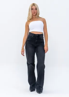 Washed Black Wide Leg Jeans