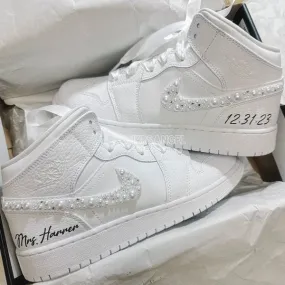 White Pearl Wedding High Top Custom Air Force 1