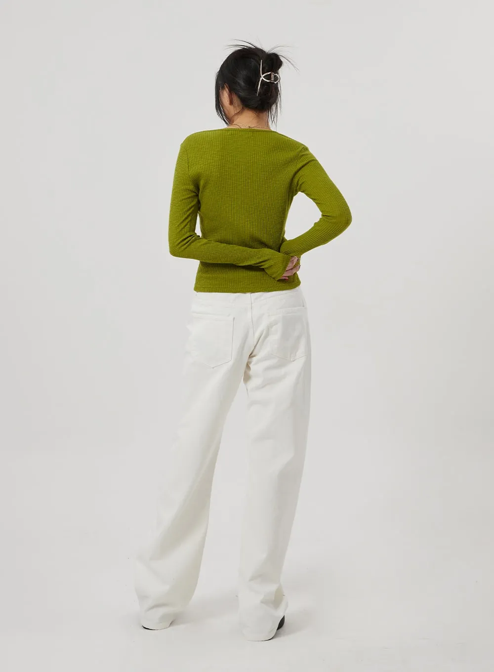 Wide Leg White Jeans BF310