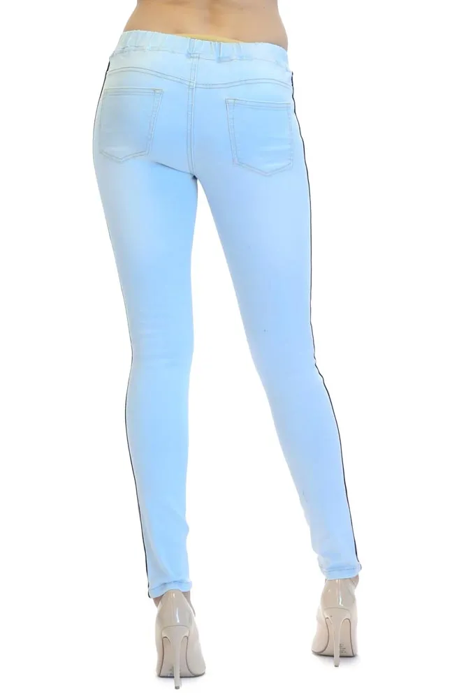 Women's Ripped Denim Jogger with Stripe